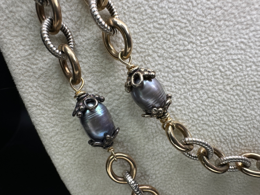 Tahitian Pearl Gold Filled / Silver Link Chain 48' Necklace 106g Retails $600 [Photo 2]