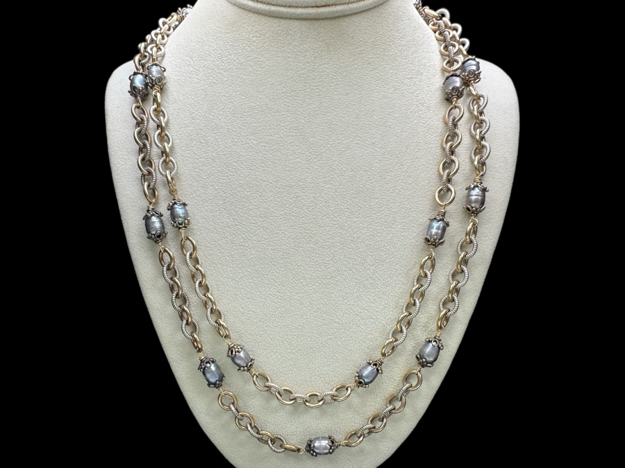 Tahitian Pearl Gold Filled / Silver Link Chain 48' Necklace 106g Retails $600