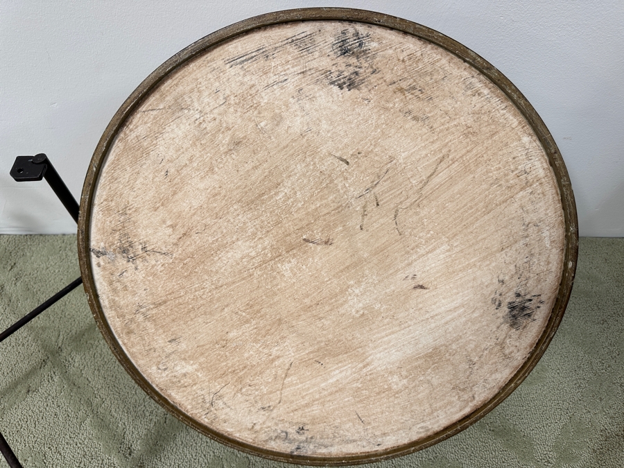 Hand Painted Wooden Drum Table With Metal Stand 20.5W X 20H [Photo 9]