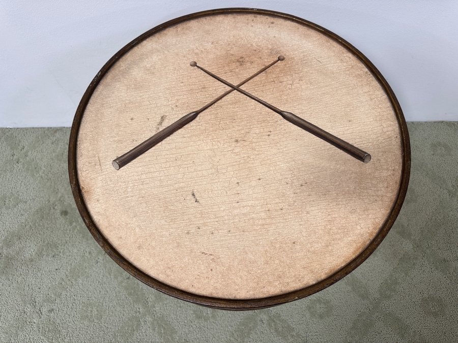 Hand Painted Wooden Drum Table With Metal Stand 20.5W X 20H [Photo 4]