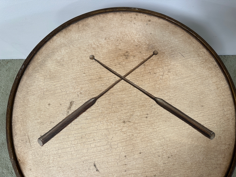 Hand Painted Wooden Drum Table With Metal Stand 20.5W X 20H [Photo 5]