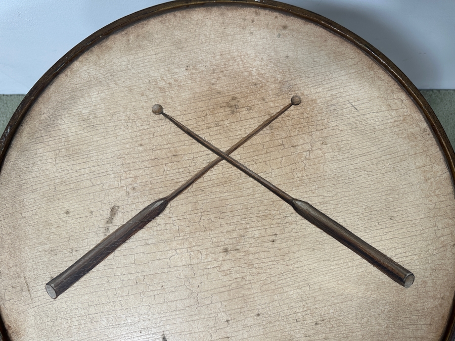 Hand Painted Wooden Drum Table With Metal Stand 20.5W X 20H [Photo 8]