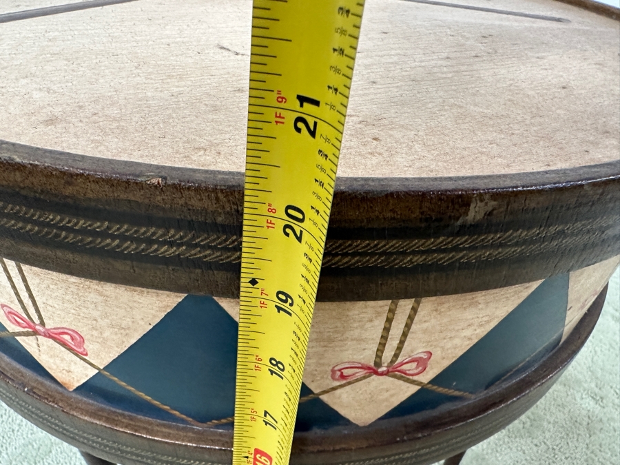 Hand Painted Wooden Drum Table With Metal Stand 20.5W X 20H [Photo 12]
