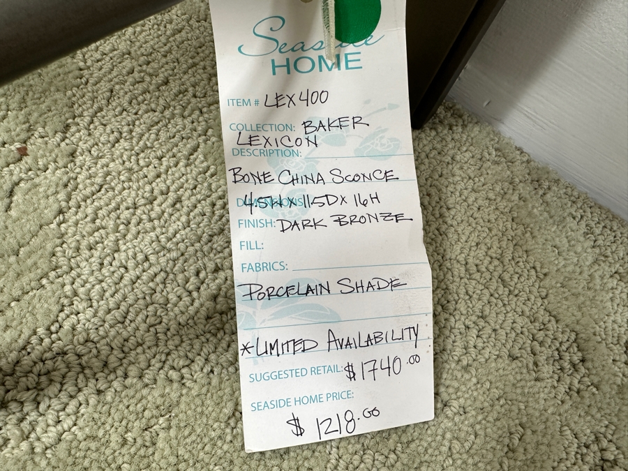 Pair Of Baker Lexicon Bone China Dark Bronze Sconces 11D X 16H Retails $3,400 [Photo 6]