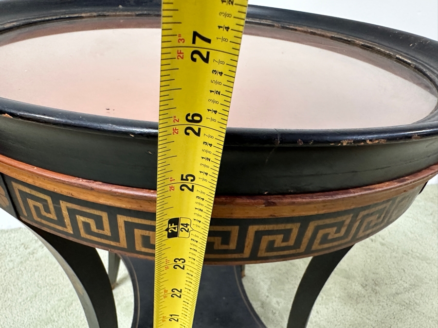 Vintage Imperial Grand Rapids Cabinet Making Certified Round Table With Removable Glass Tray And Greek Key Ornamentation 20W X 26H [Photo 14]