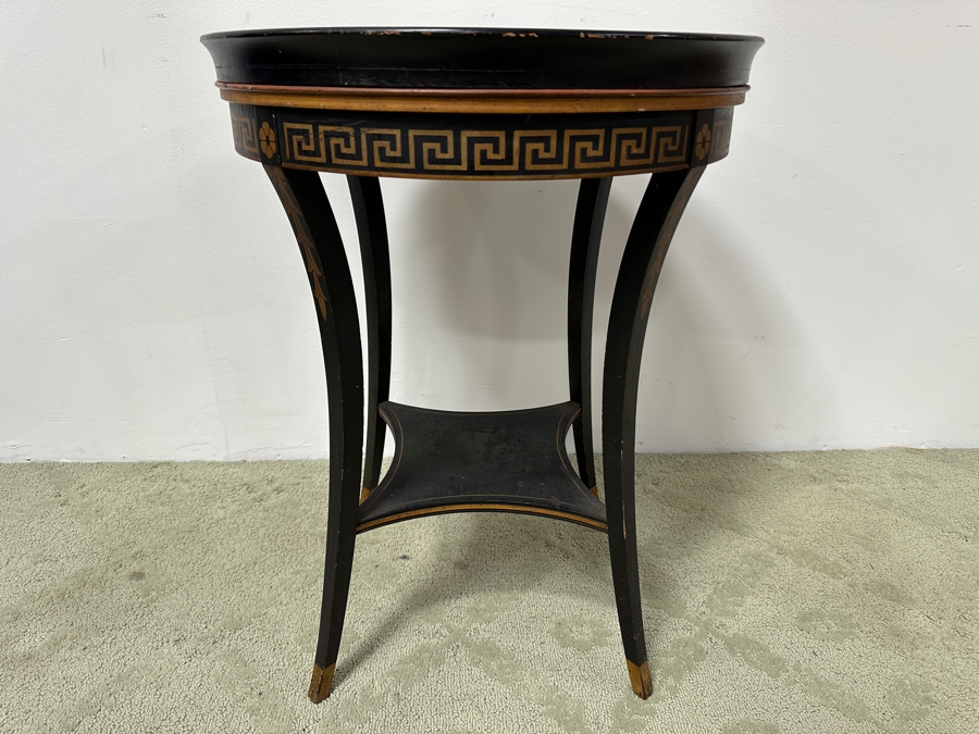 Vintage Imperial Grand Rapids Cabinet Making Certified Round Table With Removable Glass Tray And Greek Key Ornamentation 20W X 26H [Photo 2]