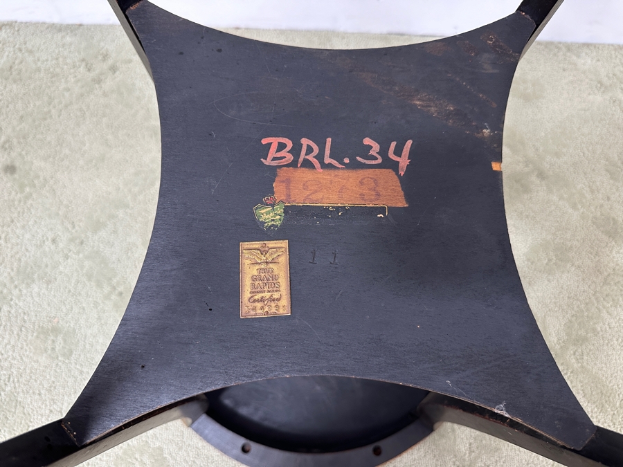 Vintage Imperial Grand Rapids Cabinet Making Certified Round Table With Removable Glass Tray And Greek Key Ornamentation 20W X 26H [Photo 9]