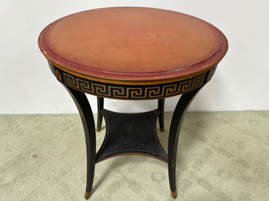 Vintage Imperial Grand Rapids Cabinet Making Certified Round Table With Removable Glass Tray And Greek Key Ornamentation 20W X 26H [Photo 6]