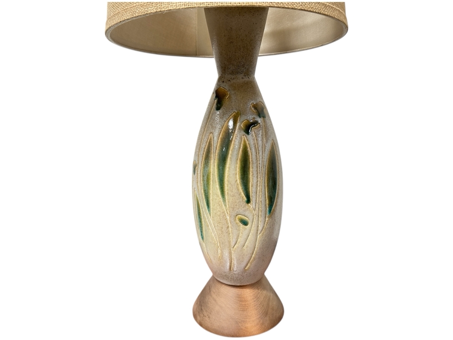Mid-Century Modern Art Pottery Table Lamp With Shade 28H