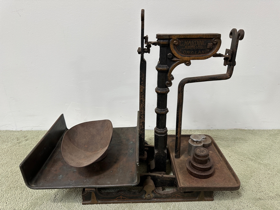 Antique Cast Iron Butcher's Scale From London, England With Weights 24.5W X 13D X 23H [Photo 2]