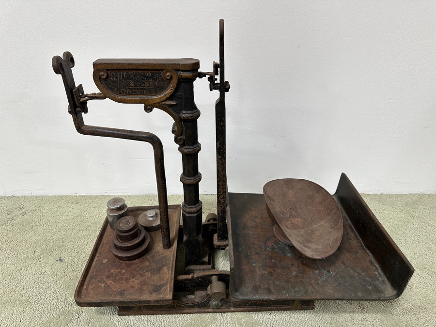 Antique Cast Iron Butcher's Scale From London, England With Weights 24.5W X 13D X 23H [Photo 6]