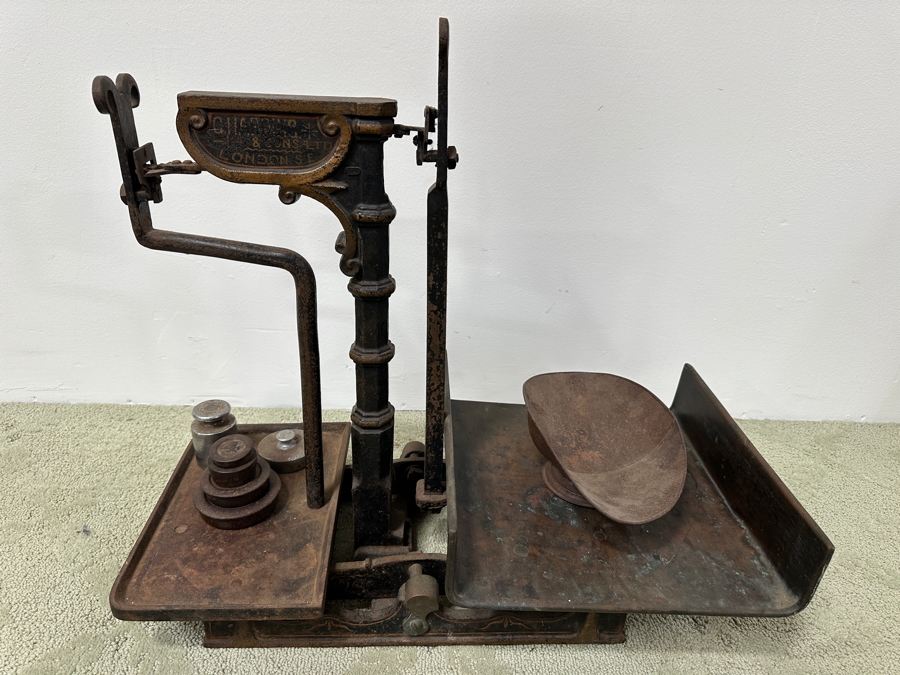 Antique Cast Iron Butcher's Scale From London, England With Weights 24.5W X 13D X 23H [Photo 7]