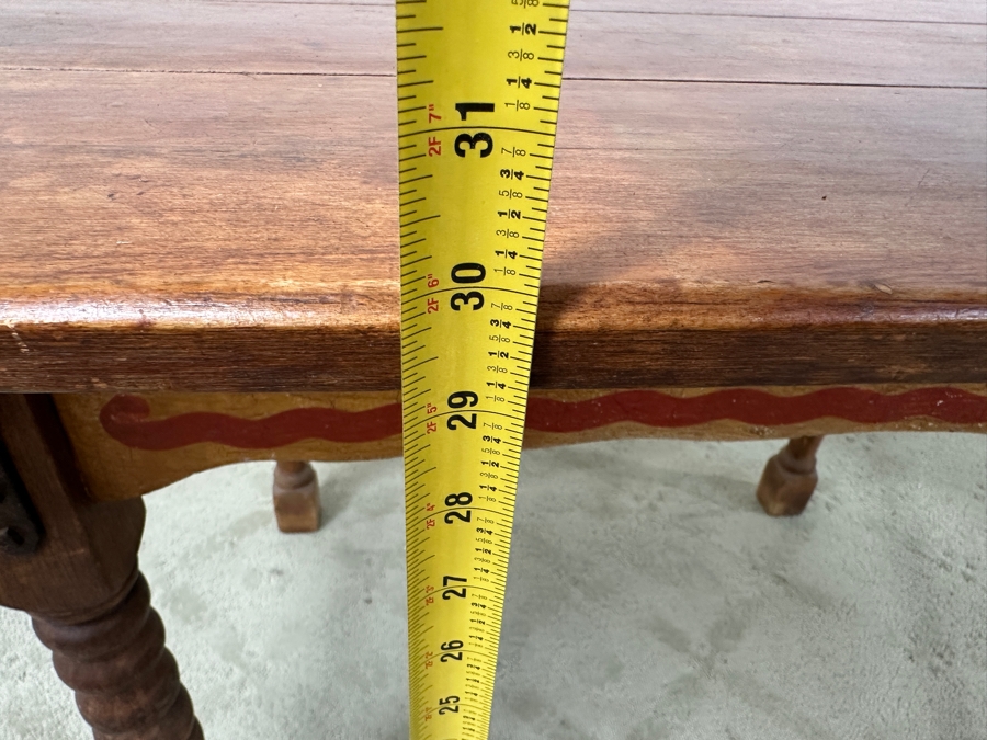 Rare 1930s Old California Signed Monterey Furniture (4) Hand Painted Wooden Chairs Each Individually Signed Monterey And Hand Painted Wooden Table Signed Monterey Underneath 46W X 34D X 30H With 2 10' Leaves [Photo 21]