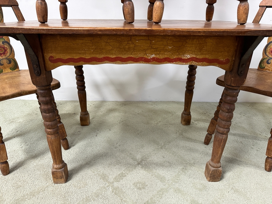 Rare 1930s Old California Signed Monterey Furniture (4) Hand Painted Wooden Chairs Each Individually Signed Monterey And Hand Painted Wooden Table Signed Monterey Underneath 46W X 34D X 30H With 2 10' Leaves [Photo 4]