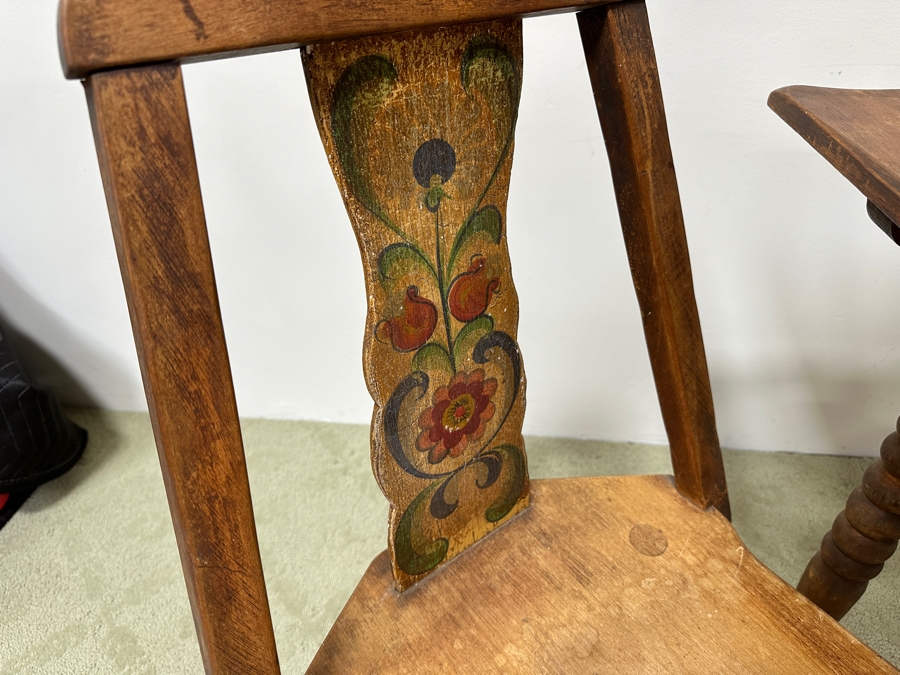 Rare 1930s Old California Signed Monterey Furniture (4) Hand Painted Wooden Chairs Each Individually Signed Monterey And Hand Painted Wooden Table Signed Monterey Underneath 46W X 34D X 30H With 2 10' Leaves [Photo 8]