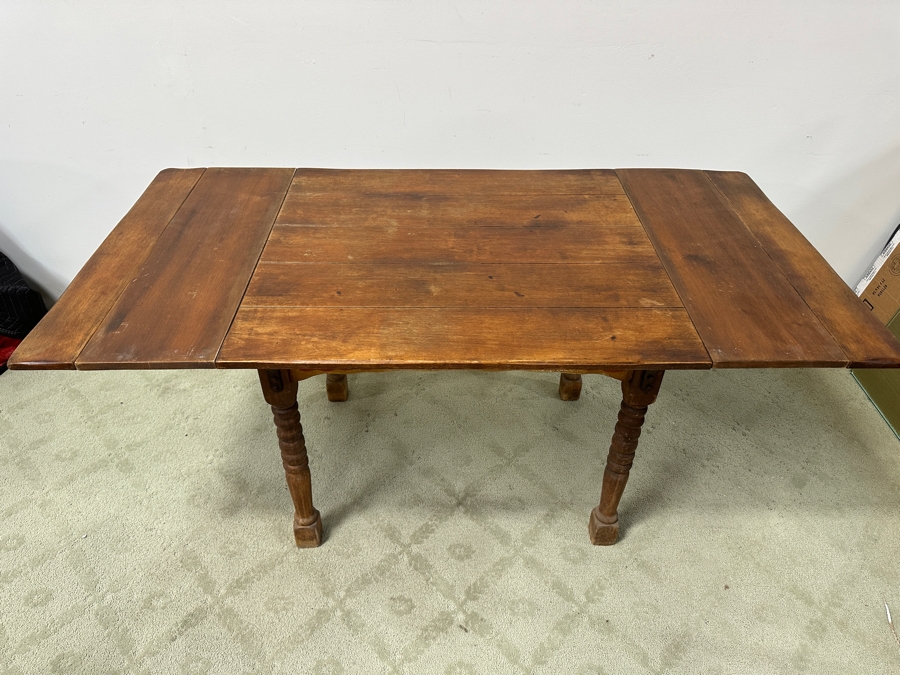 Rare 1930s Old California Signed Monterey Furniture (4) Hand Painted Wooden Chairs Each Individually Signed Monterey And Hand Painted Wooden Table Signed Monterey Underneath 46W X 34D X 30H With 2 10' Leaves [Photo 18]