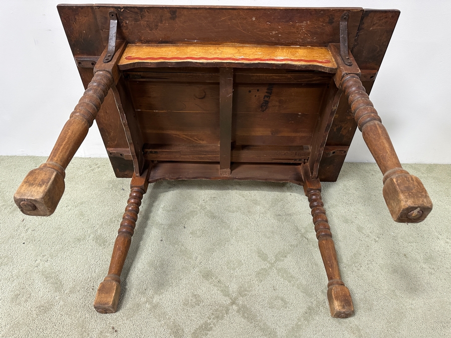 Rare 1930s Old California Signed Monterey Furniture (4) Hand Painted Wooden Chairs Each Individually Signed Monterey And Hand Painted Wooden Table Signed Monterey Underneath 46W X 34D X 30H With 2 10' Leaves [Photo 22]