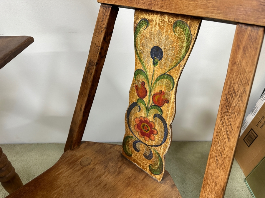 Rare 1930s Old California Signed Monterey Furniture (4) Hand Painted Wooden Chairs Each Individually Signed Monterey And Hand Painted Wooden Table Signed Monterey Underneath 46W X 34D X 30H With 2 10' Leaves [Photo 10]