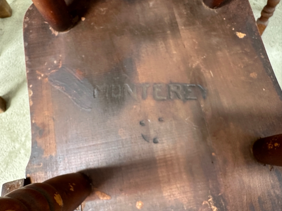 Rare 1930s Old California Signed Monterey Furniture (4) Hand Painted Wooden Chairs Each Individually Signed Monterey And Hand Painted Wooden Table Signed Monterey Underneath 46W X 34D X 30H With 2 10' Leaves [Photo 11]