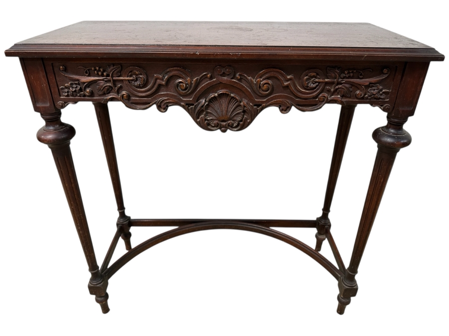 Vintage Imperial Grand Rapids Michigan Hand Carved Wooden Entry Table With Drawer 32W X 14D X 32H