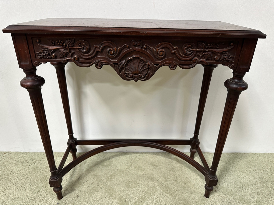 Vintage Imperial Grand Rapids Michigan Hand Carved Wooden Entry Table With Drawer 32W X 14D X 32H [Photo 2]
