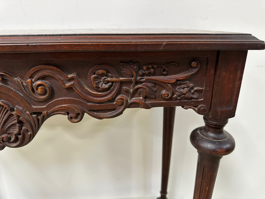 Vintage Imperial Grand Rapids Michigan Hand Carved Wooden Entry Table With Drawer 32W X 14D X 32H [Photo 6]