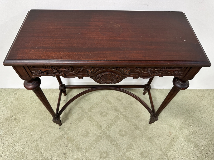 Vintage Imperial Grand Rapids Michigan Hand Carved Wooden Entry Table With Drawer 32W X 14D X 32H [Photo 4]