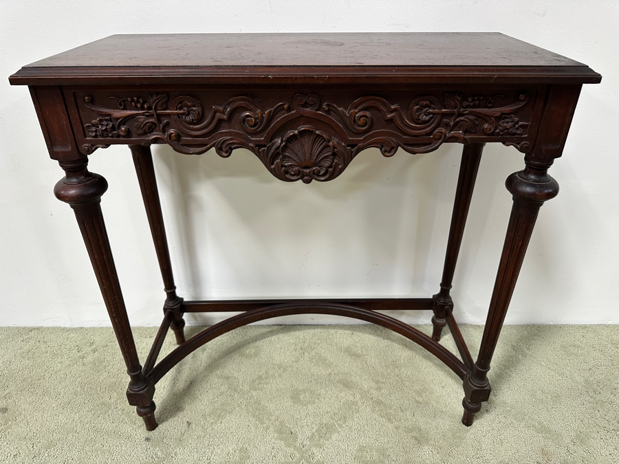 Vintage Imperial Grand Rapids Michigan Hand Carved Wooden Entry Table With Drawer 32W X 14D X 32H [Photo 3]