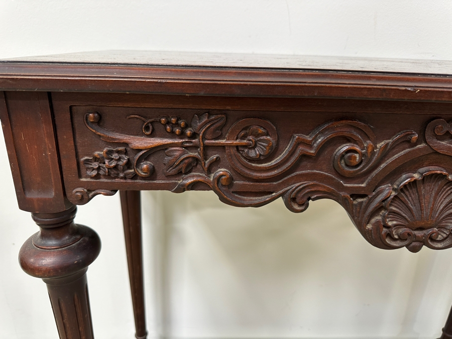 Vintage Imperial Grand Rapids Michigan Hand Carved Wooden Entry Table With Drawer 32W X 14D X 32H [Photo 7]