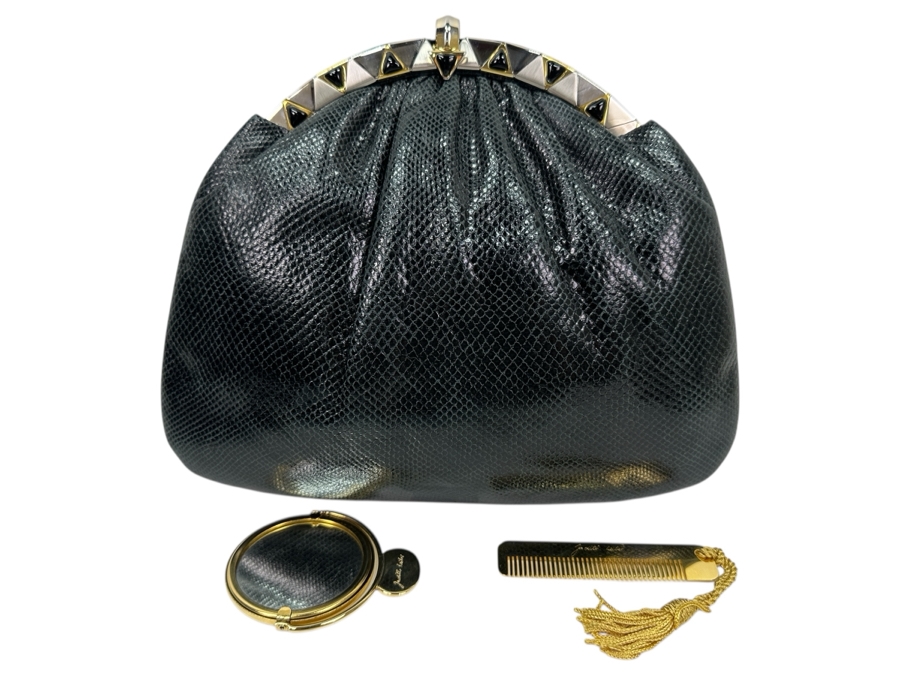 Vintage Judith Leiber Reptile Leather Handbag With Comb And Mirror Plus The Original Dust Bag And Original Judith Leiber Box