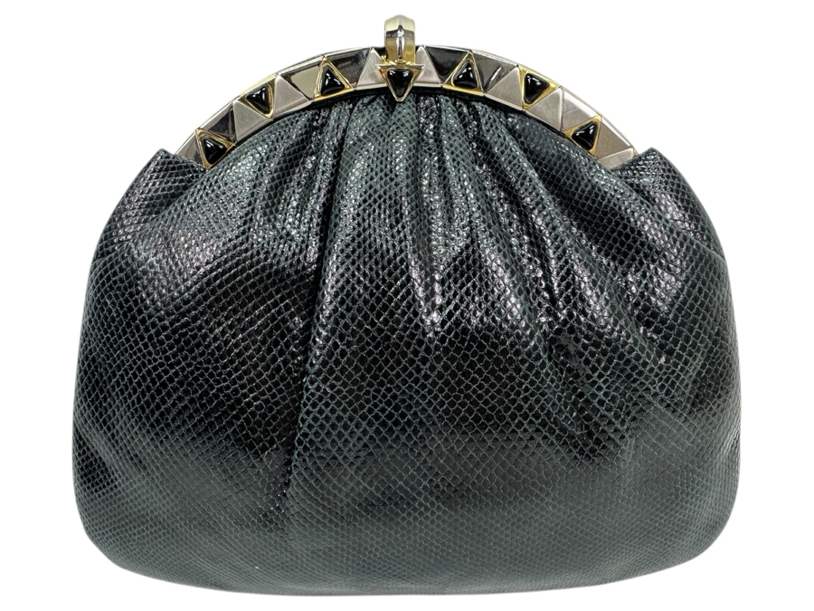 Vintage Judith Leiber Reptile Leather Handbag With Comb And Mirror Plus The Original Dust Bag And Original Judith Leiber Box [Photo 3]