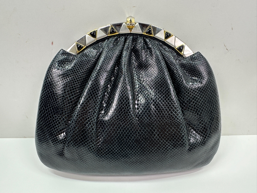 Vintage Judith Leiber Reptile Leather Handbag With Comb And Mirror Plus The Original Dust Bag And Original Judith Leiber Box [Photo 4]