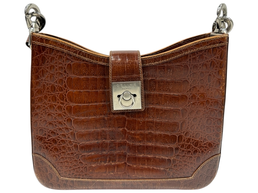 Celine Paris Embossed Crocodile Leather Handbag With Original Dust Bag Estimate $1,000