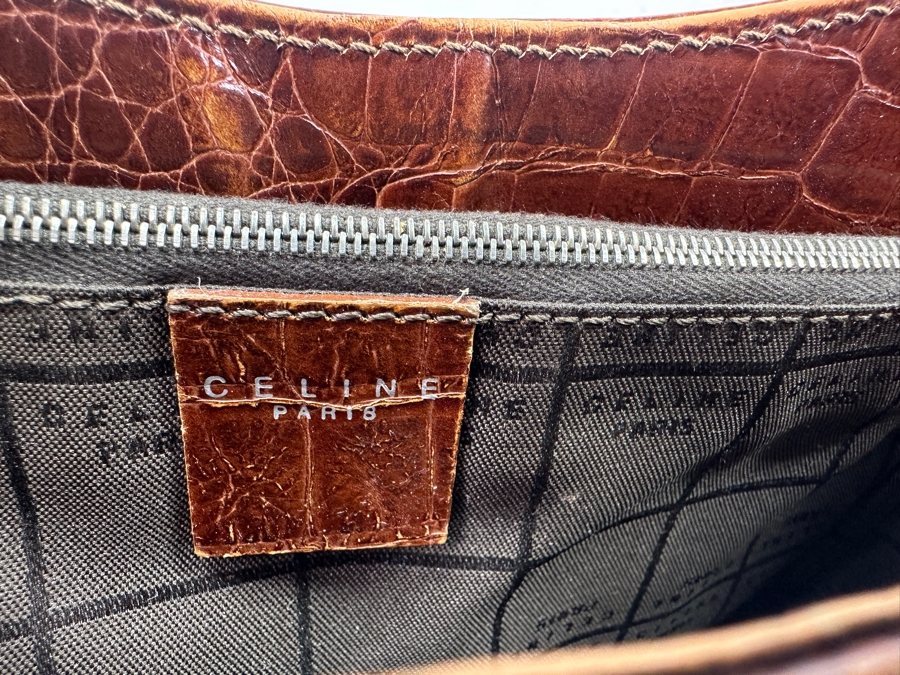 Celine Paris Embossed Crocodile Leather Handbag With Original Dust Bag Estimate $1,000 [Photo 6]
