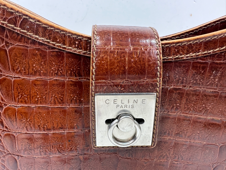 Celine Paris Embossed Crocodile Leather Handbag With Original Dust Bag Estimate $1,000 [Photo 2]