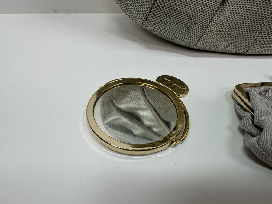 Vintage Judith Leiber Reptile Leather Handbag With Comb, Mirror And Change Purse Plus The Original Dust Bag And Original Judith Leiber Box [Photo 6]