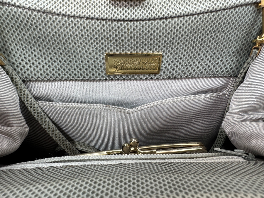 Vintage Judith Leiber Reptile Leather Handbag With Comb, Mirror And Change Purse Plus The Original Dust Bag And Original Judith Leiber Box [Photo 10]