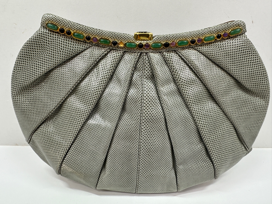 Vintage Judith Leiber Reptile Leather Handbag With Comb, Mirror And Change Purse Plus The Original Dust Bag And Original Judith Leiber Box [Photo 3]