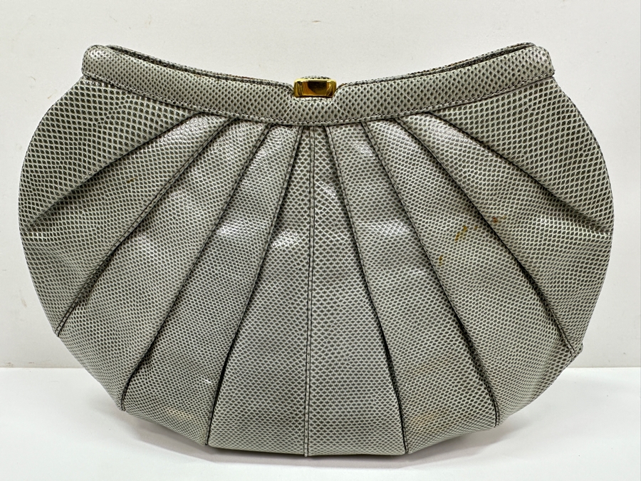 Vintage Judith Leiber Reptile Leather Handbag With Comb, Mirror And Change Purse Plus The Original Dust Bag And Original Judith Leiber Box [Photo 7]
