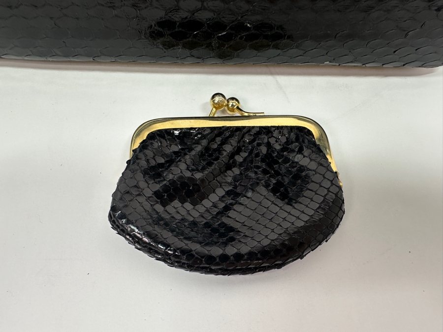 Vintage Judith Leiber Reptile Leather Clutch Handbag With Change Purse And Dust Bag [Photo 2]