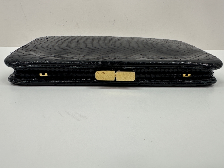 Vintage Judith Leiber Reptile Leather Clutch Handbag With Change Purse And Dust Bag [Photo 4]