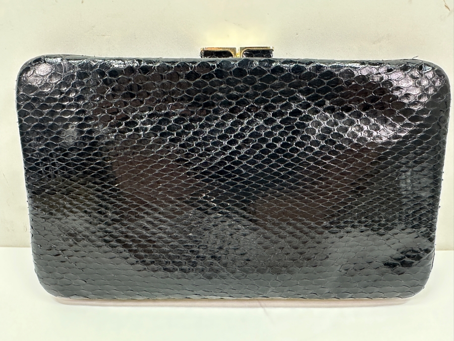 Vintage Judith Leiber Reptile Leather Clutch Handbag With Change Purse And Dust Bag [Photo 3]