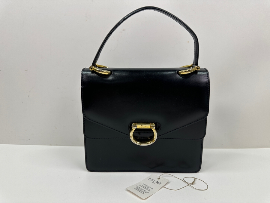 Vintage 1999 Celine Paris Double Flap Tote Handbag With Original Dust Bag Estimate $750 [Photo 2]