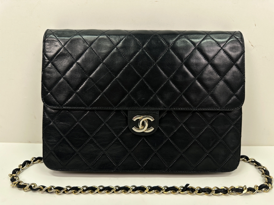 Vintage Chanel Classic Handbag In Lambskin Leather With Gold-Tone Metal Chain Straight Flap Estimate $3,800 [Photo 3]
