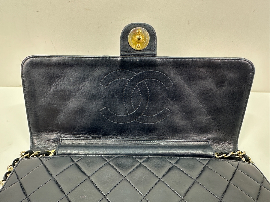 Vintage Chanel Classic Handbag In Lambskin Leather With Gold-Tone Metal Chain Straight Flap Estimate $3,800 [Photo 7]