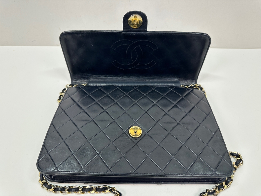 Vintage Chanel Classic Handbag In Lambskin Leather With Gold-Tone Metal Chain Straight Flap Estimate $3,800 [Photo 8]