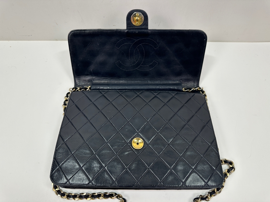 Vintage Chanel Classic Handbag In Lambskin Leather With Gold-Tone Metal Chain Straight Flap Estimate $3,800 [Photo 9]