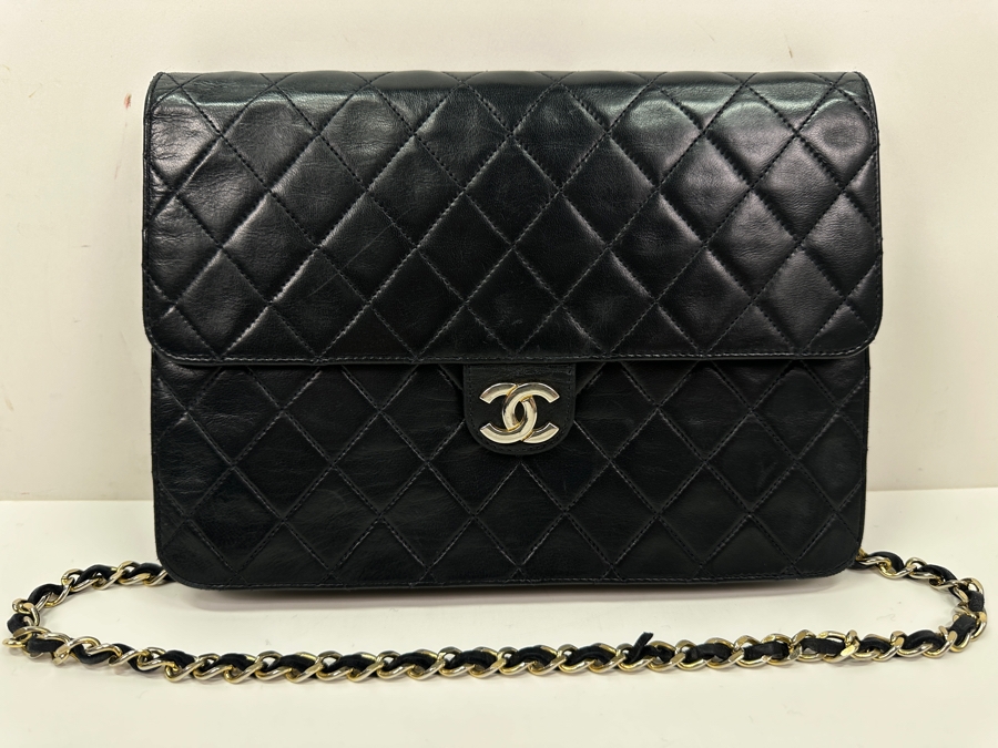 Vintage Chanel Classic Handbag In Lambskin Leather With Gold-Tone Metal Chain Straight Flap Estimate $3,800 [Photo 2]