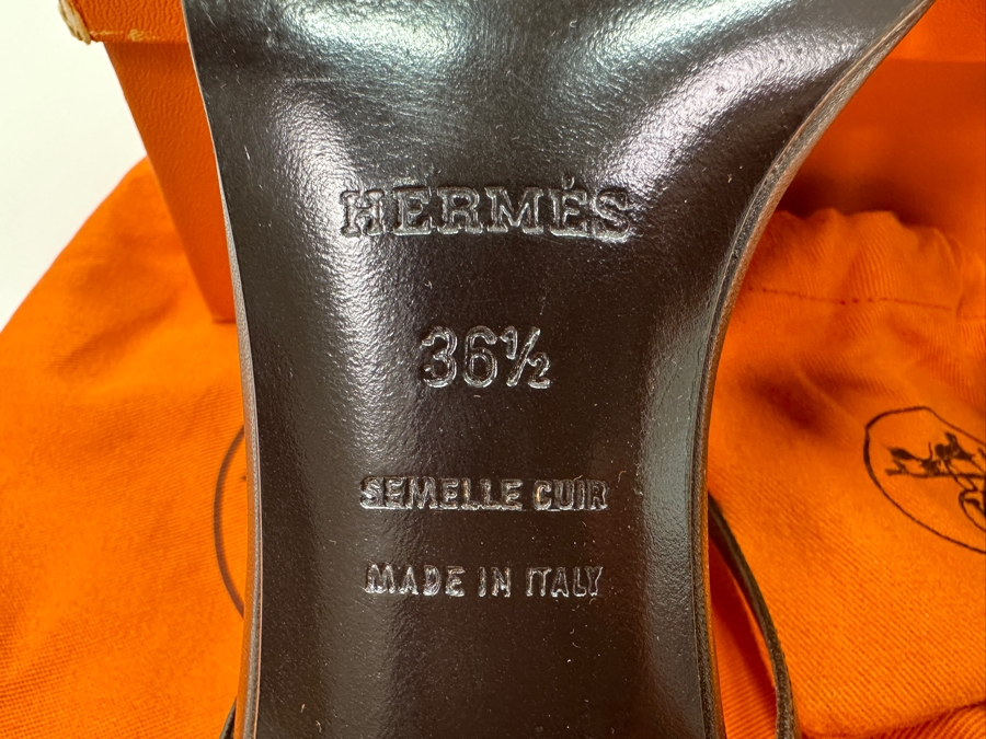 Hermes Kala Golden Dark Brown Sandals With Original Box Size 36 1/2 Made In Italy Estimate $350 [Photo 13]