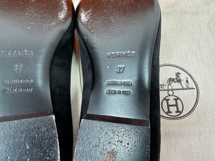 Hermes Suede Studded Ballet Flats Shoes With The Original Box Made In Italy Size 37 Estimate $600 [Photo 7]
